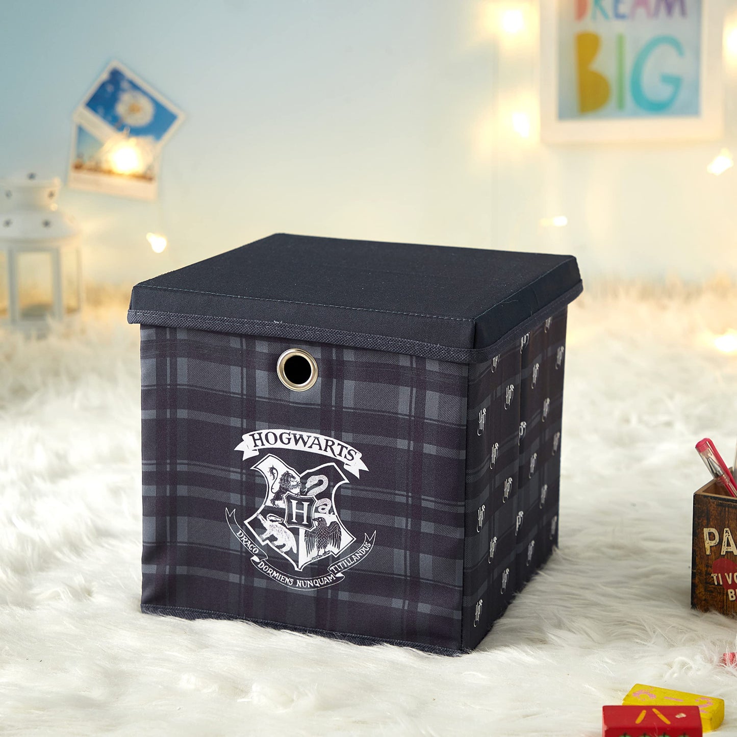 Harry Potter Collapsible Storage Cube with Removable Lid,10” x 10” x 10” Fabric Organizer Bin for Kids Bedroom, Closet or Playroom Décor