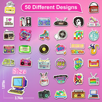70 Pcs 8090s Retro Sticker Pack for Adults, Waterproof Vinyl Decals for Laptop Water Bottles and Journal