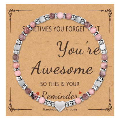 NICEIGHT Tiny Natural Stone Beaded Bracelets for Women Sometimes You Forget You're Awesome Inspirational Gifts Bracelets Mothers Day Graduation Christmas Birthday Gifts for Mom Friend Sister