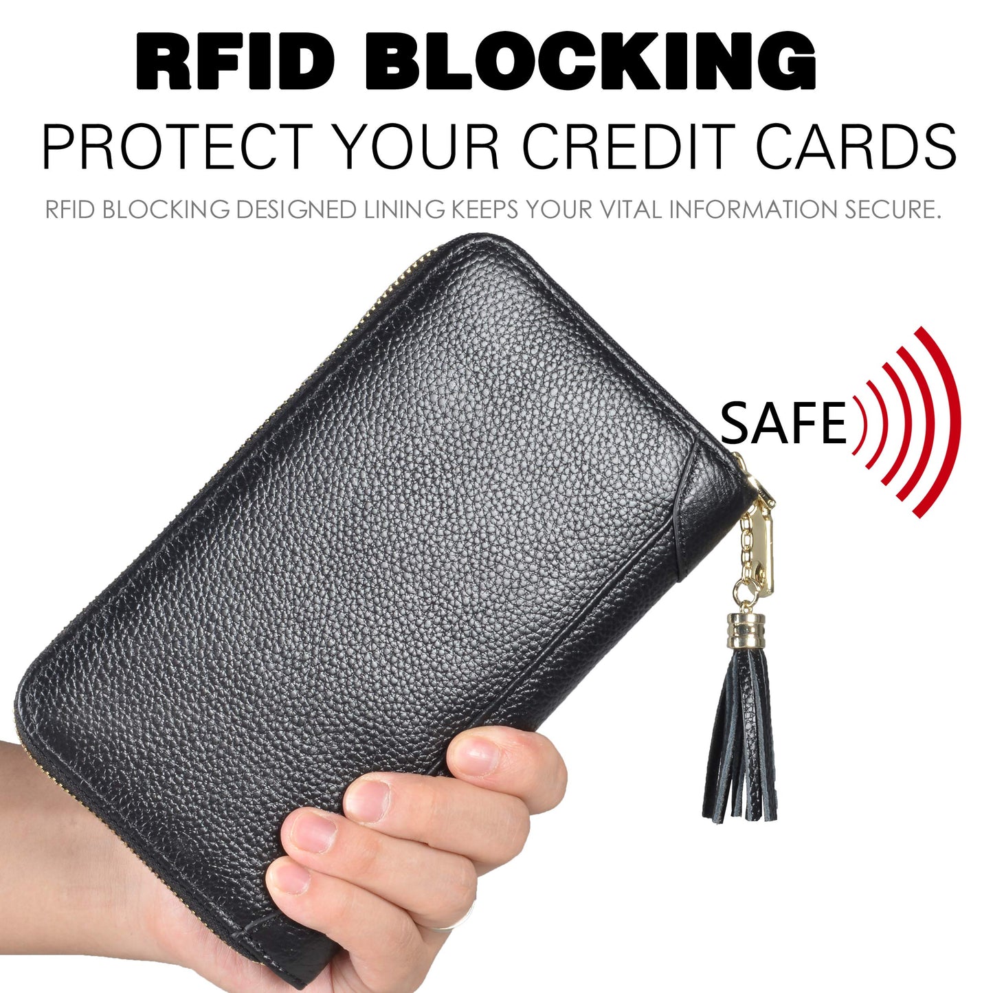 Easyoulife Credit Card Holder Wallet Womens Zipper Leather Case Purse RFID Blocking