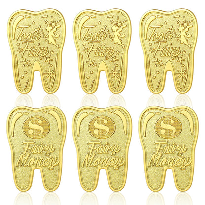 Sibba 6 PCS Tooth Fairy Coins Keepsake Kit Lost Teeth Reward Commemorative Coin with Case Zinc Alloy Dental Tooth Fairy Golden Novelty Coin Milestone Dentistry Dentist Funny Gifts Stocking Stuffers