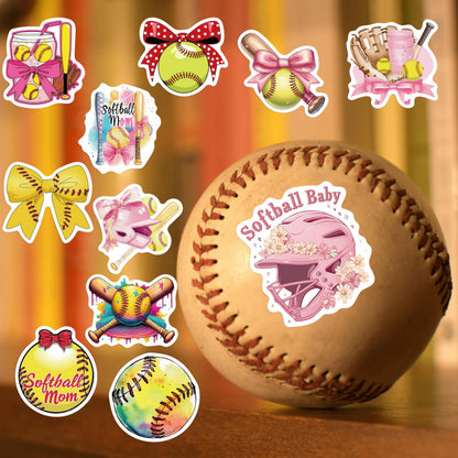 50PCS Pink Coquettte Bows Softball Stickers, Cute Motivational Vinyl Waterproof Stickers for Water Bottles,Helmets, Luggage, Teaching Incentives, Softball Gifts for Girls Kids, Teens and Adults