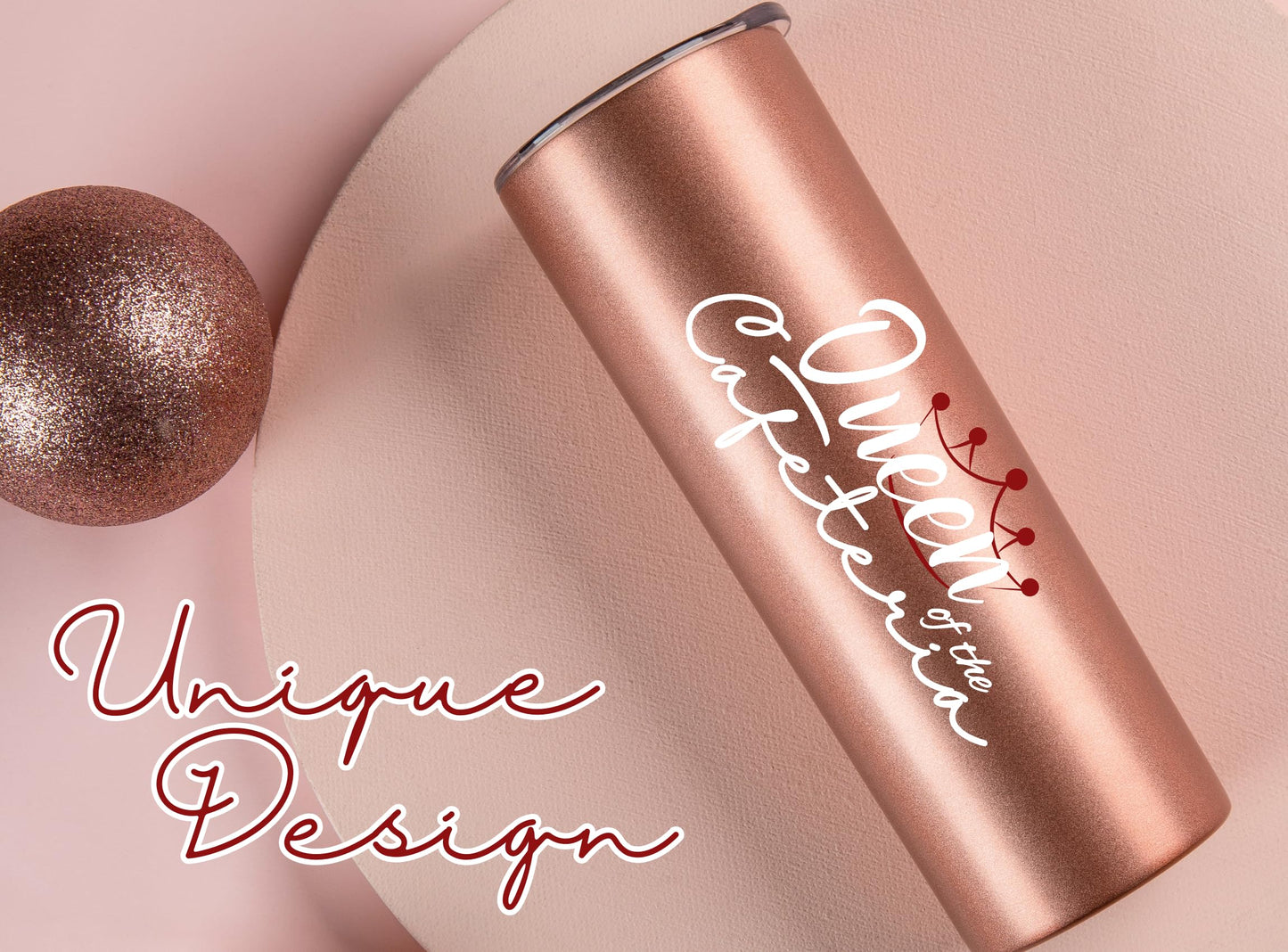 Onebttl Lunch Lady Appreciation Gifts, 20oz Stainless Steel Insulated Skinny Tumbler, Lid & Straw Included, Rose Gold