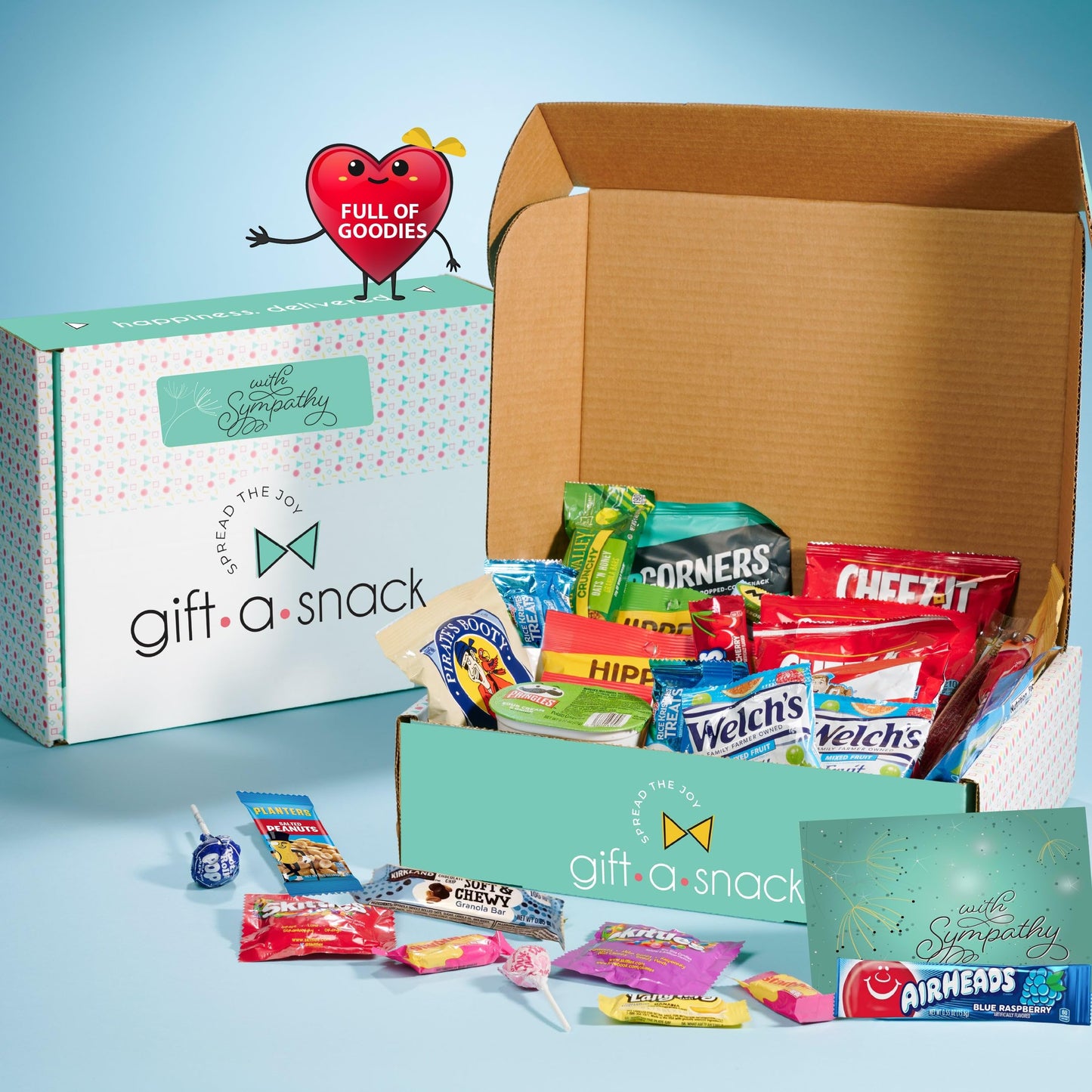 Gift A Snack - Sympathy Snack Box Care Package + Greeting Card (45 Count) Condolence for Loss of Loved One, Dog Pet Cat Memorial Sweet Treats Gift Basket - Office Food Assortments