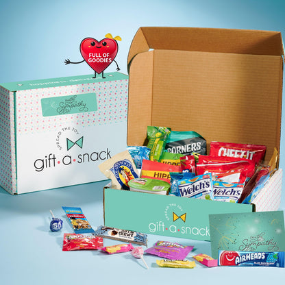 Gift A Snack - Sympathy Snack Box Care Package + Greeting Card (45 Count) Condolence for Loss of Loved One, Dog Pet Cat Memorial Sweet Treats Gift Basket - Office Food Assortments