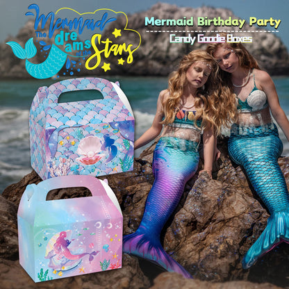 LOCHSOEL Mermaid Birthday Party Gift Treat Gable Boxes ，Supplies Under The Sea Theme Favor Decorations Candy Goodie Boxes for Girl's Birthday Party、Events and Baby Shower（12Pcs