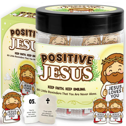 60 Positive Tiny Jesus Cards Jar - Religious Christian Mothers Day Gifts for Mom - Christian Gifts For Mom, Wife, Grandma, Mother In Law - Bible Verse Scripture Cards - Daily Encouragement