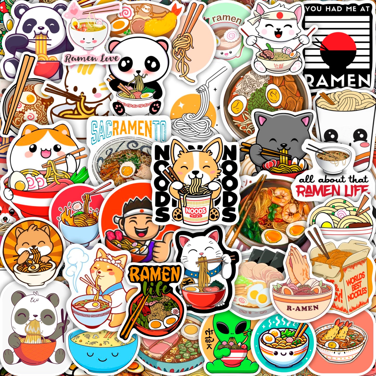 BulbaCraft Ramen Stickers for Water Bottle and Laptop - Foodie Party Supplies & Decorations, Waterproof Vinyl Noodle Decals, Cute Ramen Stickers Laptop Decals, Gifts for Women & Men