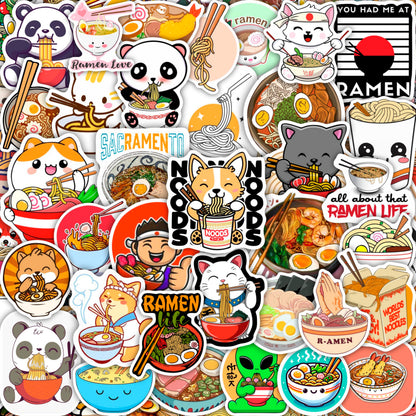 BulbaCraft Ramen Stickers for Water Bottle and Laptop - Foodie Party Supplies & Decorations, Waterproof Vinyl Noodle Decals, Cute Ramen Stickers Laptop Decals, Gifts for Women & Men