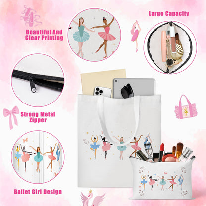 Y1tvei Ballerina Gift Set for Dancing Girls- Dainty Canvas Tote Bag Handbag, Gifts for Ballet Women Birthday Party Favors