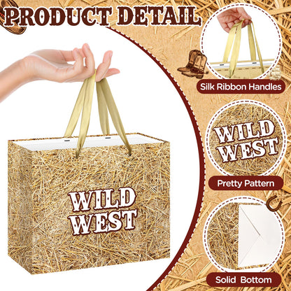 Fake Hay Bales Wild West Gift Bag with Card & Tan Wrapping Papers,Straw Yeehaw Happy Trails Western Gift Bag for Rodeo,Cowgirl Cowboy Birthday,Western-themed Wedding,Country Farm Party Goodie TreatBag