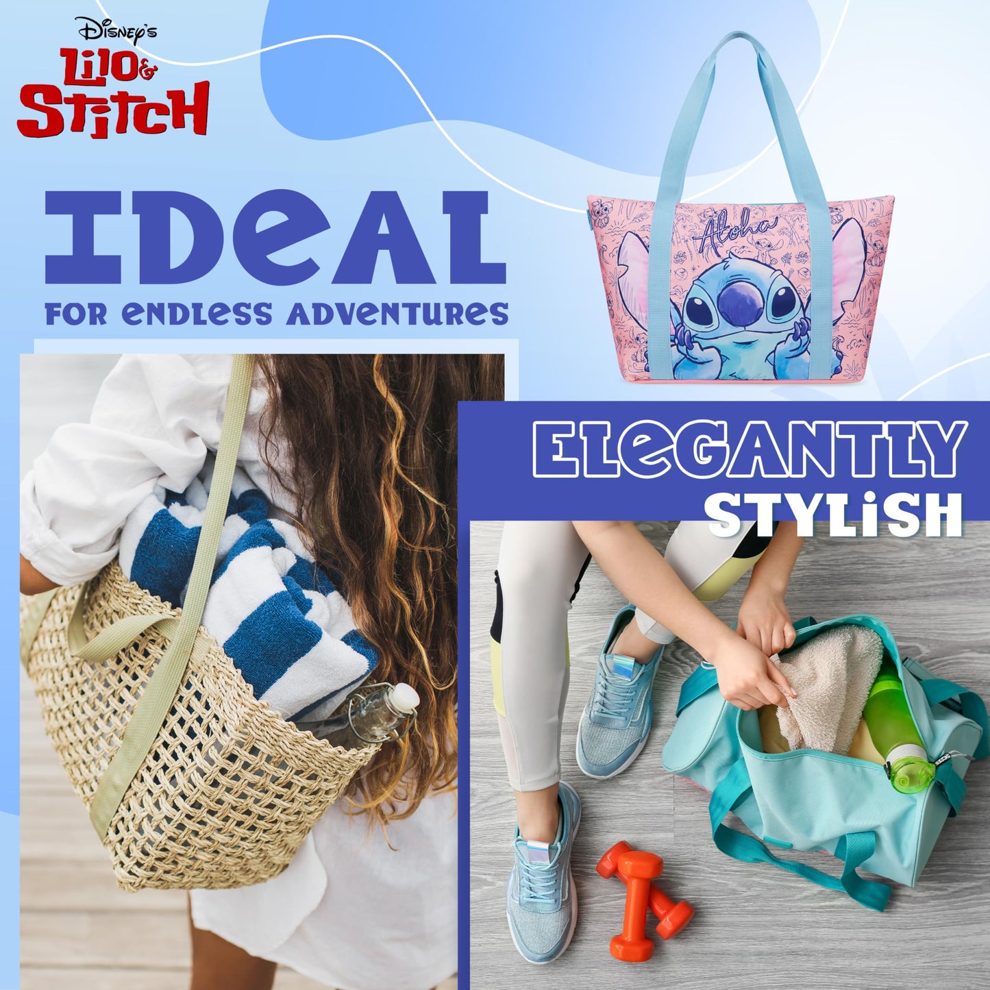 Disney Stitch Womens Tote Bag, Large Zipped Shoulder Bag for Shopping, Work - Stitch Gifts