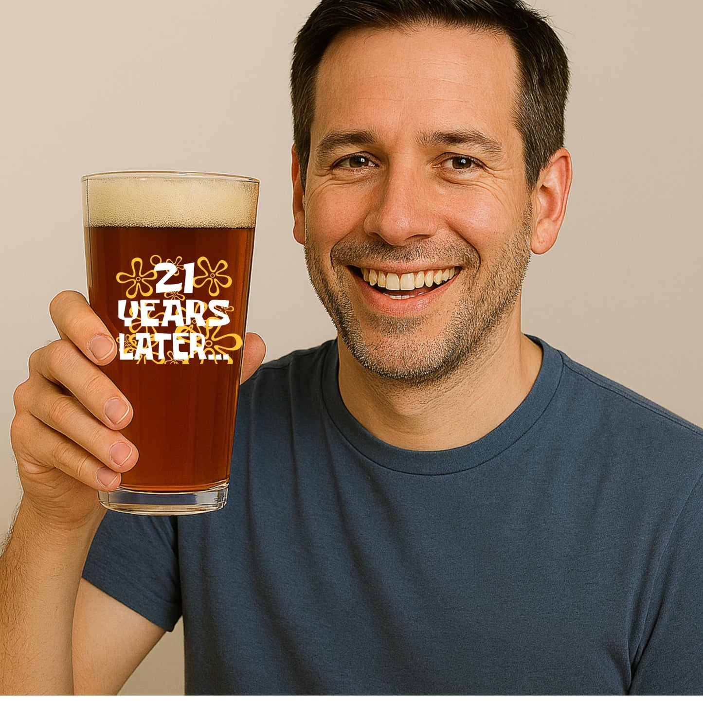 Funny 21st Birthday Gift for Him – “21 Years Later” Beer Glass Design – 16oz Pint Glass – Hilarious College Turning 21 gift for Men, Son, Brother or Best Friend – Nostalgic Birthday Present