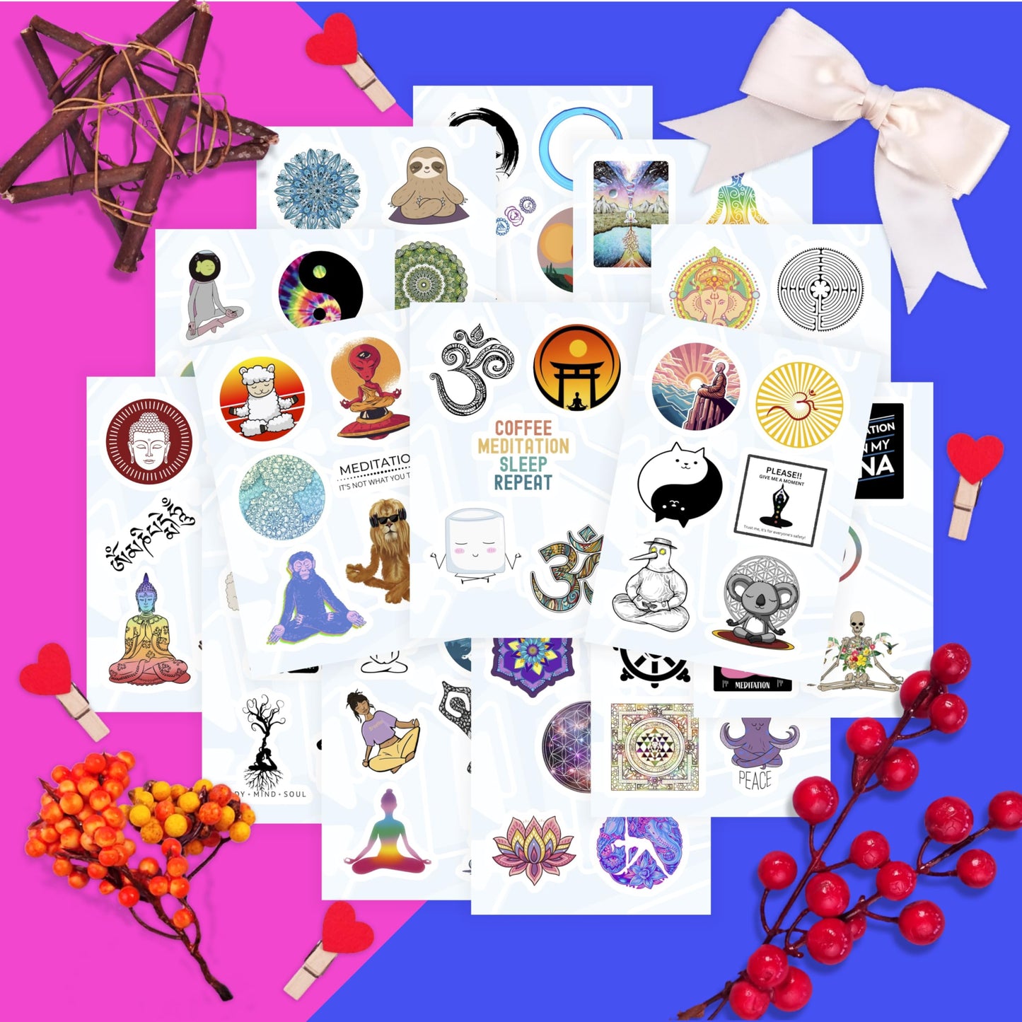 BulbaCraft 00Pcs Meditation Stickers, Zen Stickers for Water Bottle and Laptop - Meditation Party Favors & Decorations, Waterproof Vinyl Decals, Relaxation Stickers, Gifts for Women & Men
