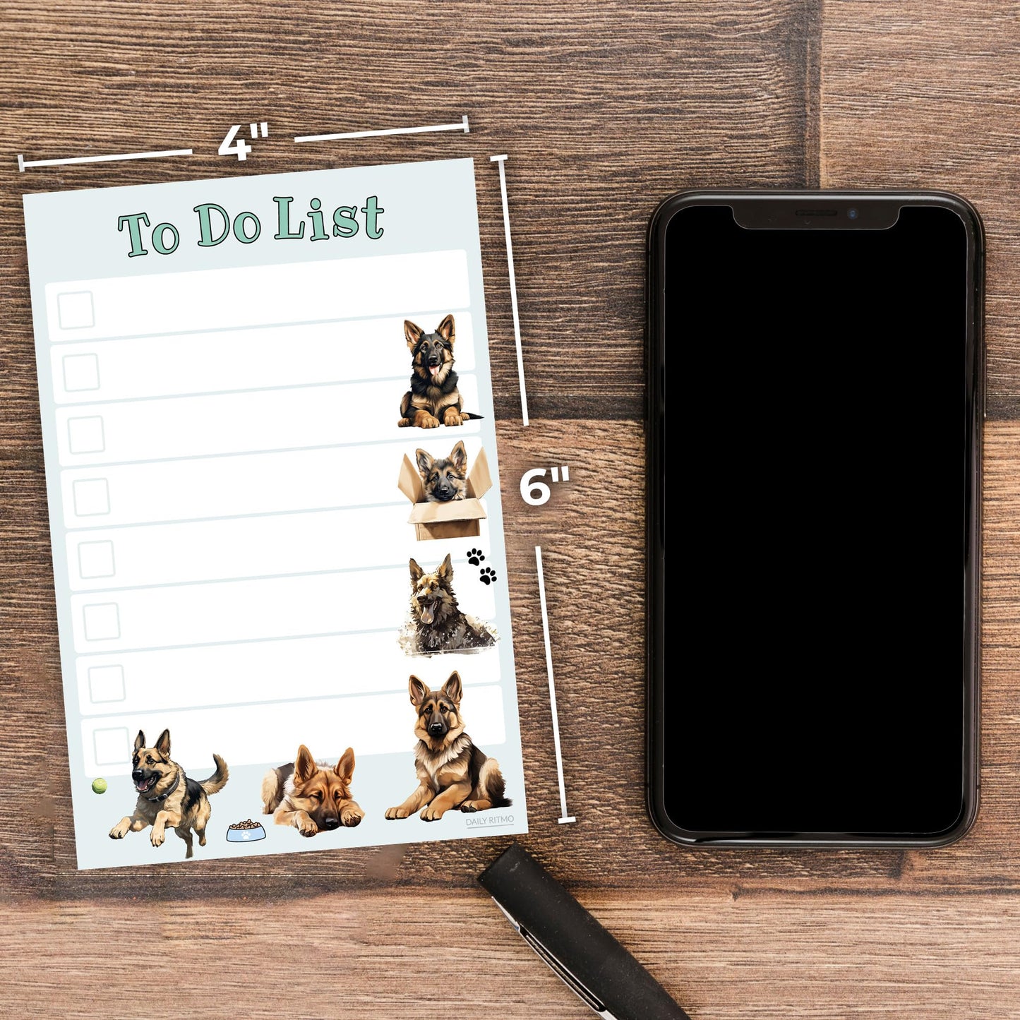 German Shepherd Sticky Notepad to Do List | Kawaii Dog Lover Gifts for Women | Office School Supply Sticky Notes 4"x6" 50 Pages