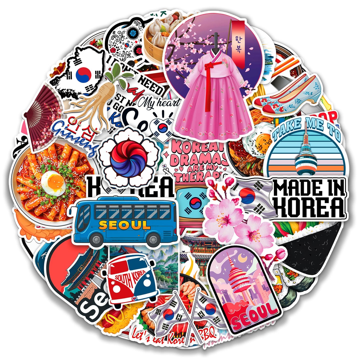 Korea Travel Stickers 50 Pieces Vinyl Waterproof Decal for Laptop Water Bottle Phone Car Window Bike Motorcycle Stakeboard Scrapbook Korean Sticker Gifts