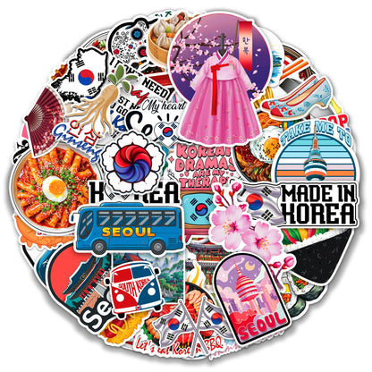 Korea Travel Stickers 50 Pieces Vinyl Waterproof Decal for Laptop Water Bottle Phone Car Window Bike Motorcycle Stakeboard Scrapbook Korean Sticker Gifts