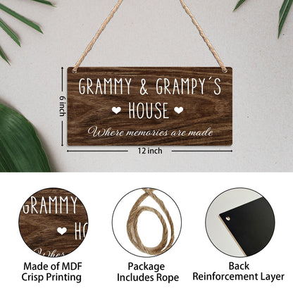 Grammy and Grampy's House Hanging Wooden Signs, Grandma Grandpa Gifts, Grandparents House Decor, Rustic Where Memories Are Made House Hanging Plaque 12x6