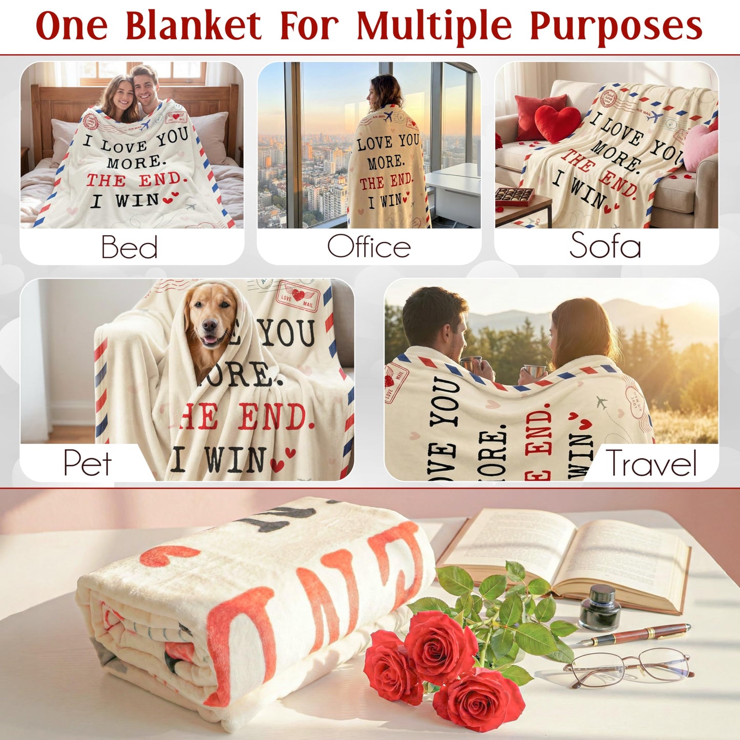 WRAPIX Anniversary Couple Gifts for Men Women - I Love You More Soft Fleece Throw Blanket 50x60 in - Mothers Day Birthday Wedding Gifts for Wife Her Girlfriend, Romantic Gift for Him Boyfriend Husband