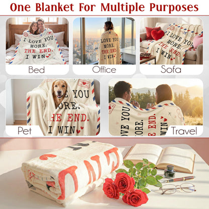 WRAPIX Anniversary Couple Gifts for Men Women - I Love You More Soft Fleece Throw Blanket 50x60 in - Mothers Day Birthday Wedding Gifts for Wife Her Girlfriend, Romantic Gift for Him Boyfriend Husband