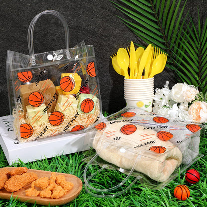 Aliceset 20 Pcs Basketball Clear Gift Bag with Handles Plastic Basketball Treat Plastic Sport Theme Favor Snack Bag for Team Game Rookie Year Birthday Decorations, 8 x 8 x 3.15 Inch