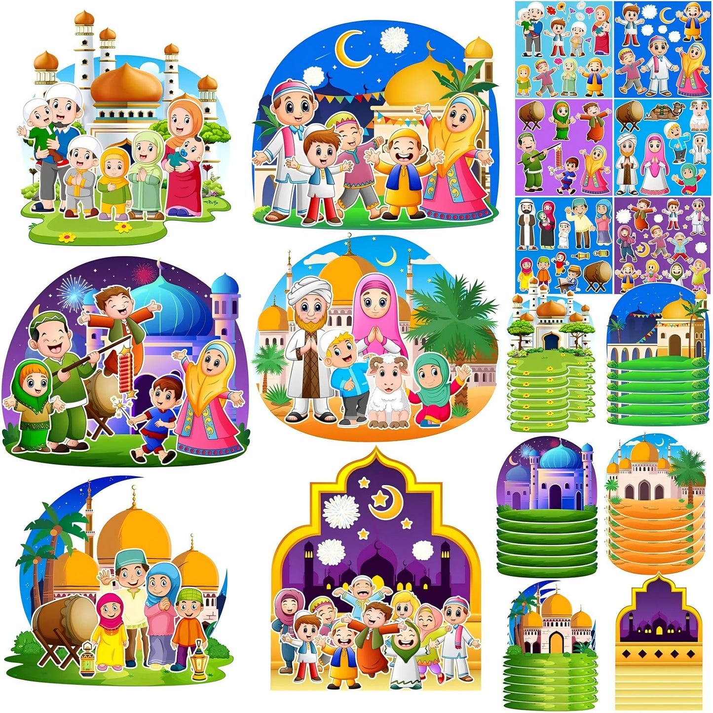 36 Sets Ramadan Stickers Eid Mubarak Craft Kit for Moon Star Scene Stickers Bulk Ramadan Kareem Decorations DIY Muslim Mosque Hanging Ornament for Tree Eid Al Fitr Party Class Activities
