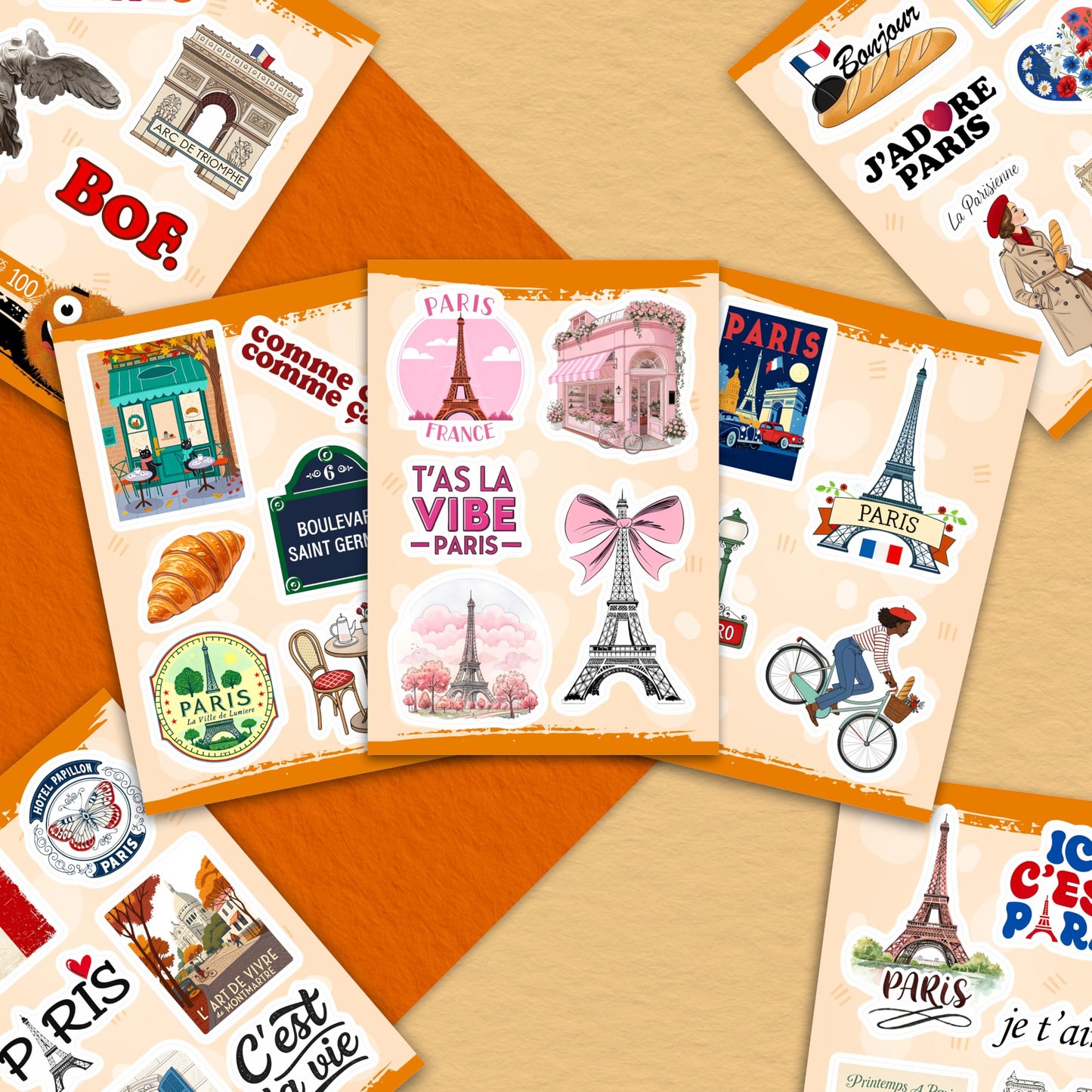 100Pcs French Stickers - Paris France Stickers for Water Bottle, Laptops - Eiffel Tower Decals - Paris Party Supplies - Gift for Women & Men