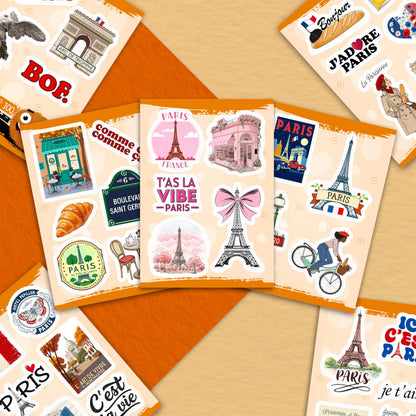 100Pcs French Stickers - Paris France Stickers for Water Bottle, Laptops - Eiffel Tower Decals - Paris Party Supplies - Gift for Women & Men