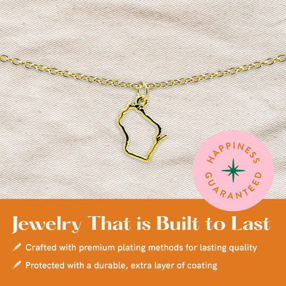 Lucky Feather State Shaped Necklace | 14k Gold-Dipped Pendant Necklace | Easter Basket Stuffer | State Love Fashion Jewelry For Women | Dainty Necklace For Women | Great Gift Idea