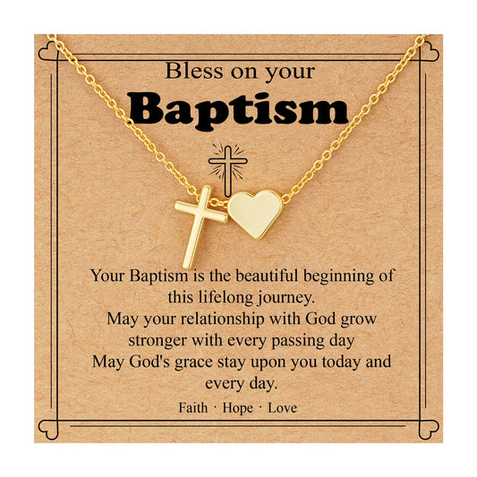 WEDDINEN First Communion Confirmation Baptism Jewelry Gifts for Teens Girls Kids,Cross Heart Necklace for Women Girls Christian Religious Stuffers Jewelry Gifts for Kids