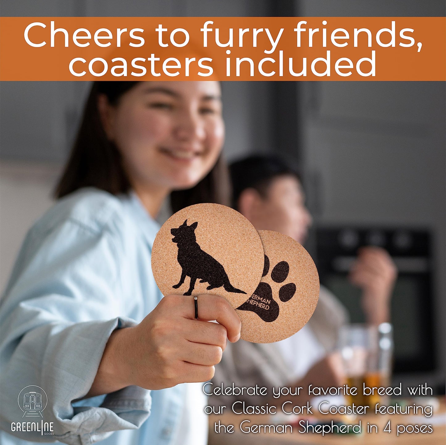 German Shepherd Lovers Cork Drink Coasters - Set of 4 With Protective Bottom | Dog Decor for Drinks | Great Gift Idea for Shepherd Moms & Dads