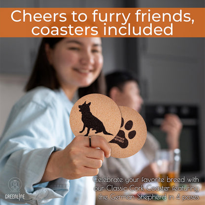 German Shepherd Lovers Cork Drink Coasters - Set of 4 With Protective Bottom | Dog Decor for Drinks | Great Gift Idea for Shepherd Moms & Dads