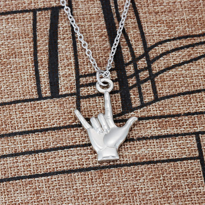 Kivosliviz Asl Necklace Gift for Women Teacher Men Adults Hand Gesture Necklaces Jewelry Deaf American Hand Sign Language Necklace