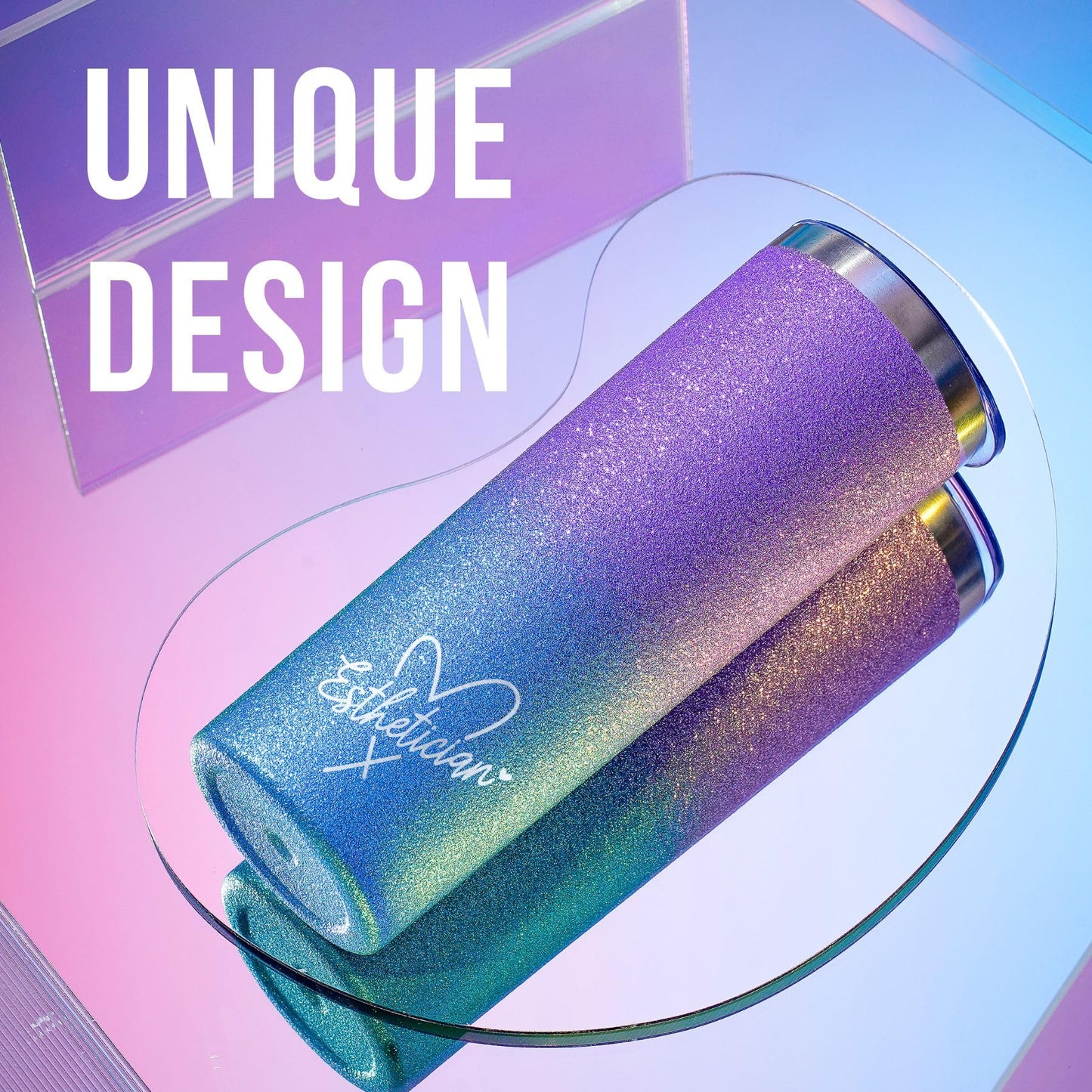 Onebttl Esthetician gifts for Women, Esthetician Decor, 20 oz Insulated Stainless Steel Tumbler with Straw Lid - Glitter Blue-Purple