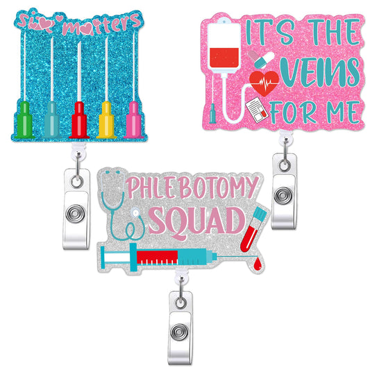 3 Pcs Phlebotomy Badge Reels, Funny Retractable Badge Reel with Swivel Clip, Gifts for Phlebotomist Nurse Nursing Staff