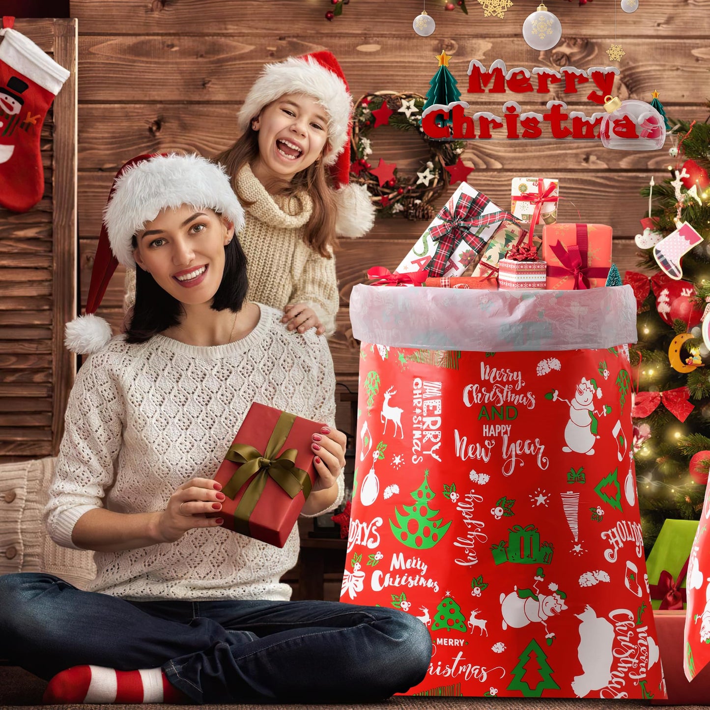 YIGOYIHU 3PCS Extra Large Christmas Gift Bags - 56’’ x 36’’ Jumbo Christmas Gift Bags - Giant Gift Bag for Huge Gifts with Tag & Tie - Heavy Duty Plastic Big Xmas Sack for Holiday Huge Present