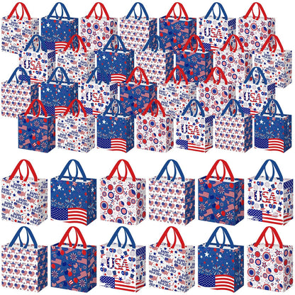 Wesnoy 48 Pcs 4th of July Patriotic Gift Bags Bulk with Handle Non Woven 250th Anniversary Goodie Bag Independence Day American Flag Memorial Day Tote Bag Holiday Party Favor, 11.4 x 10.6 x 4.7 Inch