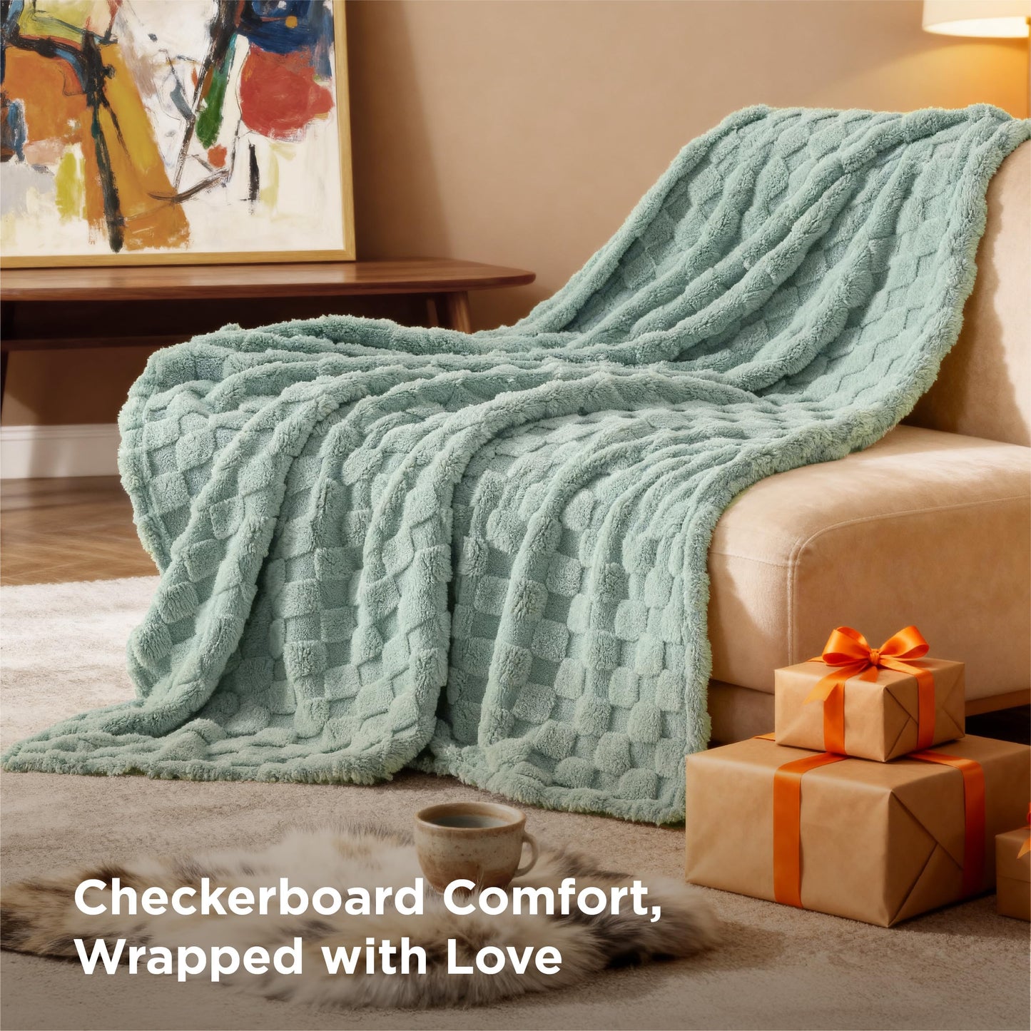 Bedsure GentleSoft Sage Green Throw Blanket for Couch - Checkered Cute Fleece Blankets, Soft Cozy Spring Summer Throw for Bedroom Home Decor Gifts for Girls, Green, 50x60 Inches