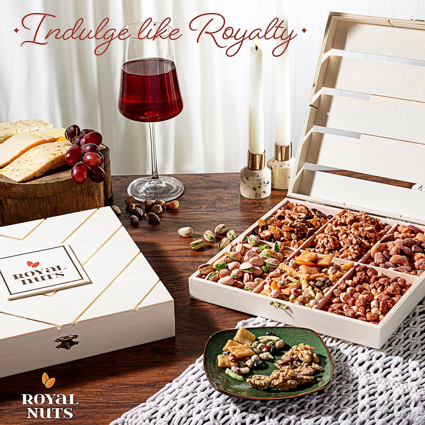 Royal Nuts Gift Basket – Mothers Day Gifts for Mom & Wife, Gourmet Mixed Nuts in Reusable Wooden Crate, Healthy Mothers Day Gift for Grandma & Family