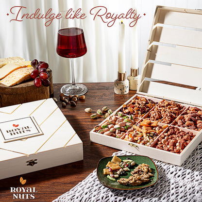 Royal Nuts Gift Basket – Mothers Day Gifts for Mom & Wife, Gourmet Mixed Nuts in Reusable Wooden Crate, Healthy Mothers Day Gift for Grandma & Family