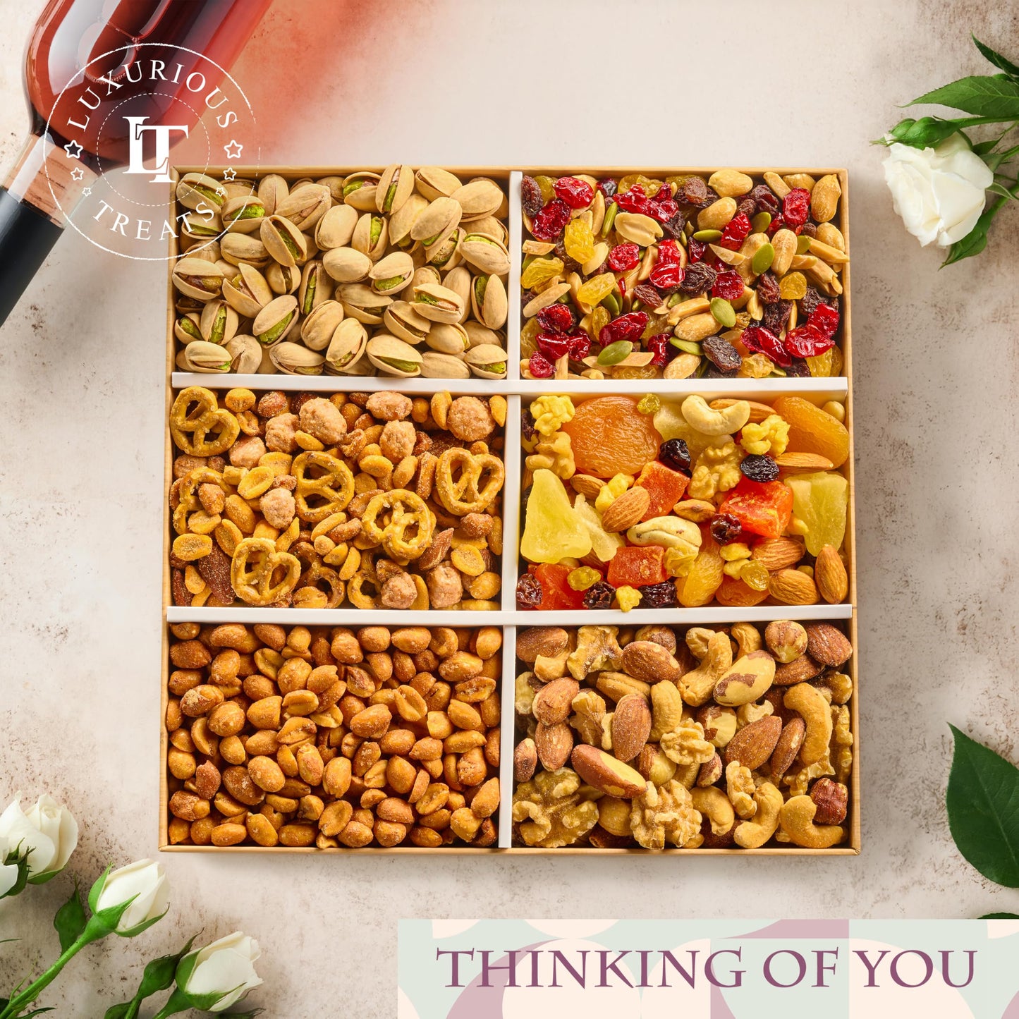Mixed Nuts Gift Basket - Sympathy Gift Baskets for Adults Gourmet Mixed Nuts Variety Pack, 6 Assortment Healthy Snack Tray, Great Gifts for Men