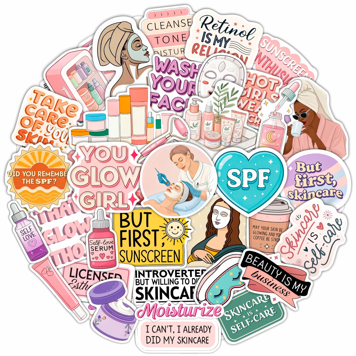 100Pcs Esthetician Stickers for Laptop, Skincare Stickers - Esthetician Party Supplies, Gifts - Gift for Women & Men