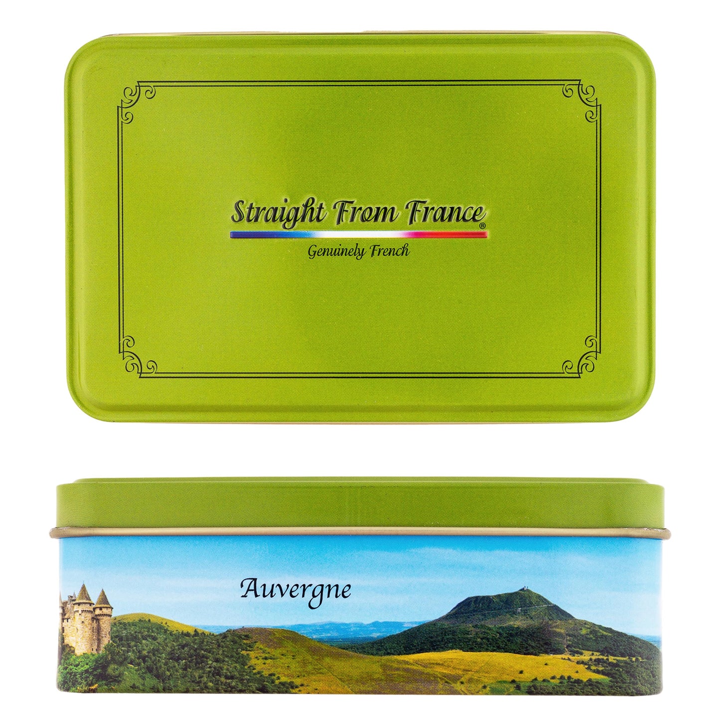 Straight from France Genuinely French, Assorted Mini French Fruit Jellies (Pates de Fruit), 5 Flavors in Auvergne Themed Candy Gift Tin 7 Oz