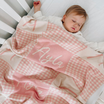 Personalized Signature Gingham Blanket – 100% Organic Cotton Customized Baby Blanket, Custom Name, Bassinet 30x40, Gift for Baby Shower, Birthday Present, Girls and Boys, Toddler Kids, Made In America