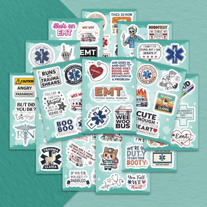 100Pcs Emergency Medical Technician Stickers for Water Bottle - Funny EMT Stickers and Decals - EMT Gifts, Party Decorations - Gift for Women & Men