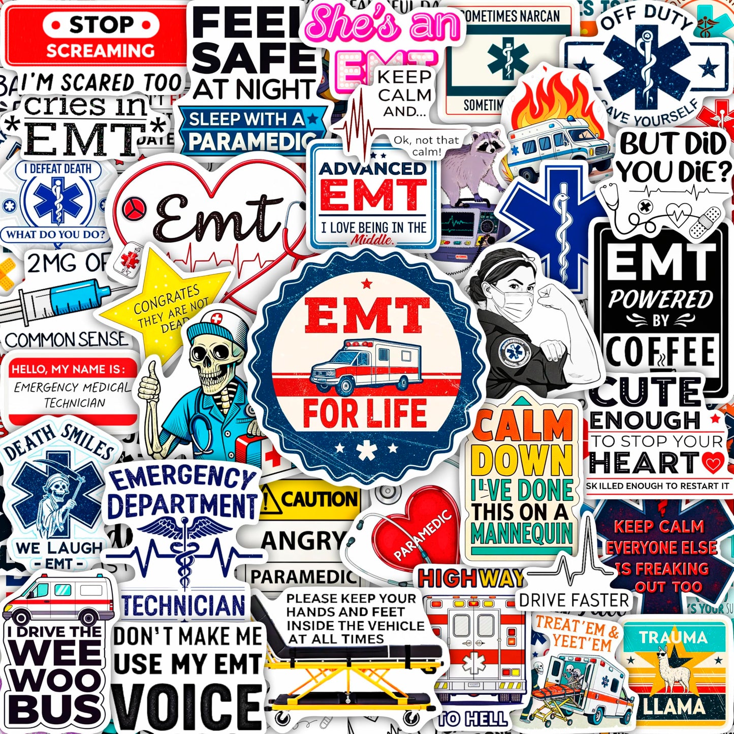 100Pcs Emergency Medical Technician Stickers for Water Bottle - Funny EMT Stickers and Decals - EMT Gifts, Party Decorations - Gift for Women & Men