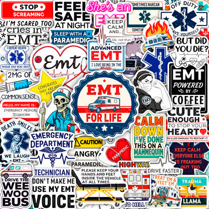100Pcs Emergency Medical Technician Stickers for Water Bottle - Funny EMT Stickers and Decals - EMT Gifts, Party Decorations - Gift for Women & Men