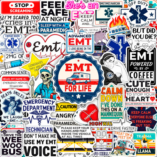 100Pcs Emergency Medical Technician Stickers for Water Bottle - Funny EMT Stickers and Decals - EMT Gifts, Party Decorations - Gift for Women & Men