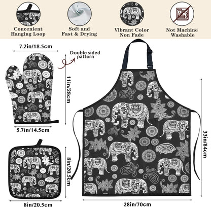 Elephant Gifts for Women,8pcs Elephants Bamboo Cooking Utensil Spoons with Apron Oven Mitt Potholder,Personalized Elephant Gift for Mom,Housewarming Kitchen Decor,Easter,Birthday,Mother's Day