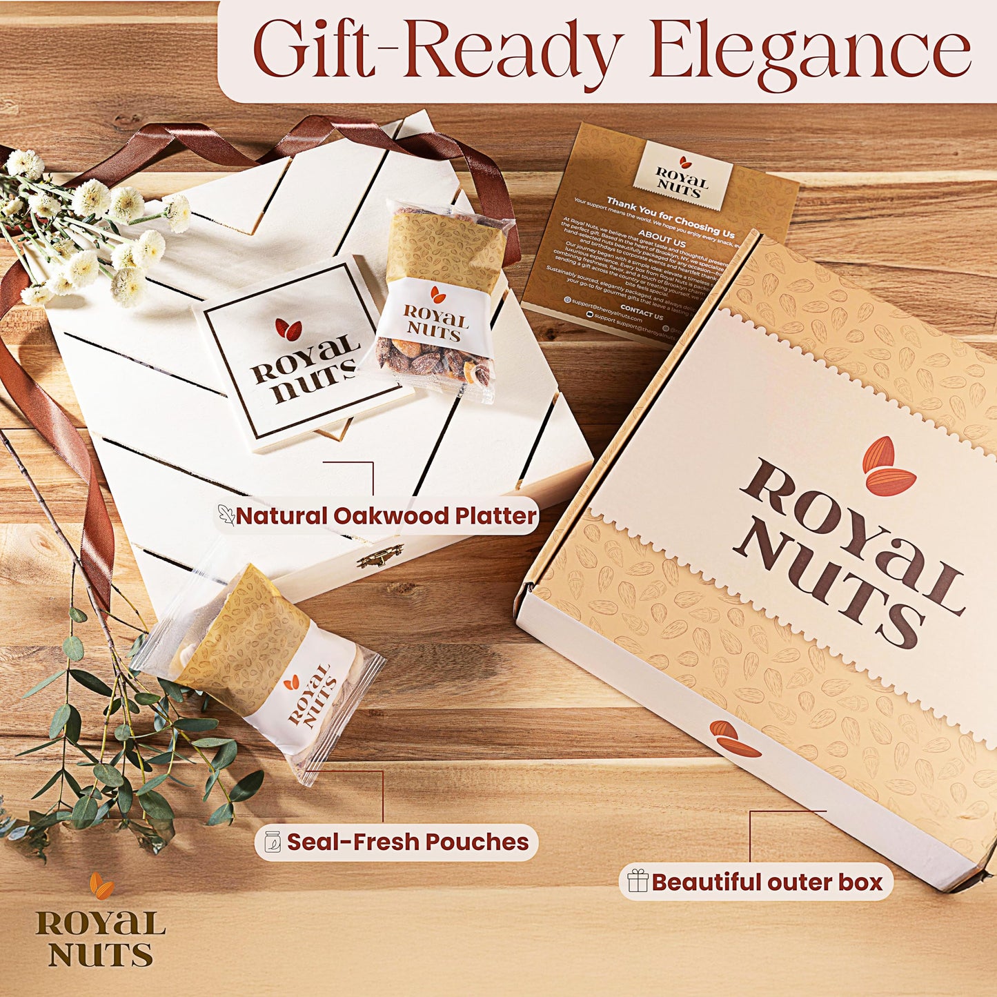 Royal Nuts Gift Basket – Mothers Day Gifts for Mom & Wife, Gourmet Mixed Nuts in Reusable Wooden Crate, Healthy Mothers Day Gift for Grandma & Family